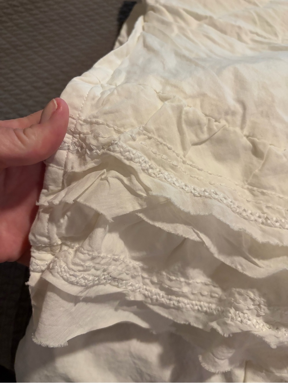 Pottery Barn Kids White Ruffled Bed Skirt and crib sheet